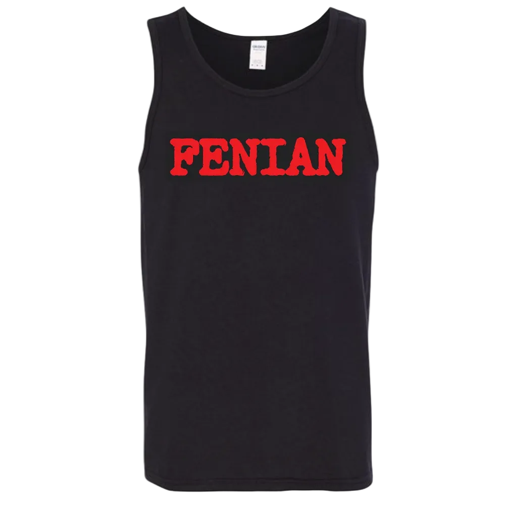 A black sleeveless tank top with the word 'FENIAN' printed across the chest in bold red letters, shown against a plain white background.
