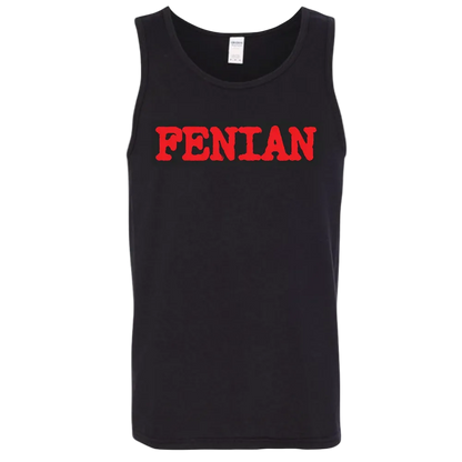 A black sleeveless tank top with the word 'FENIAN' printed across the chest in bold red letters, shown against a plain white background.
