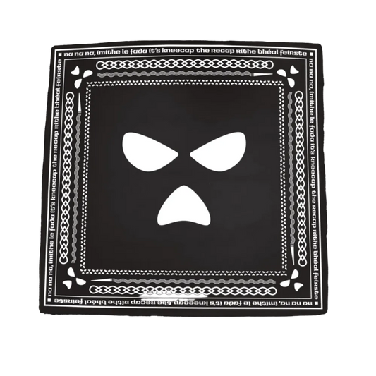 Black bandana with white design on a white background