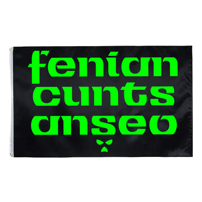 Black flag with green text on it