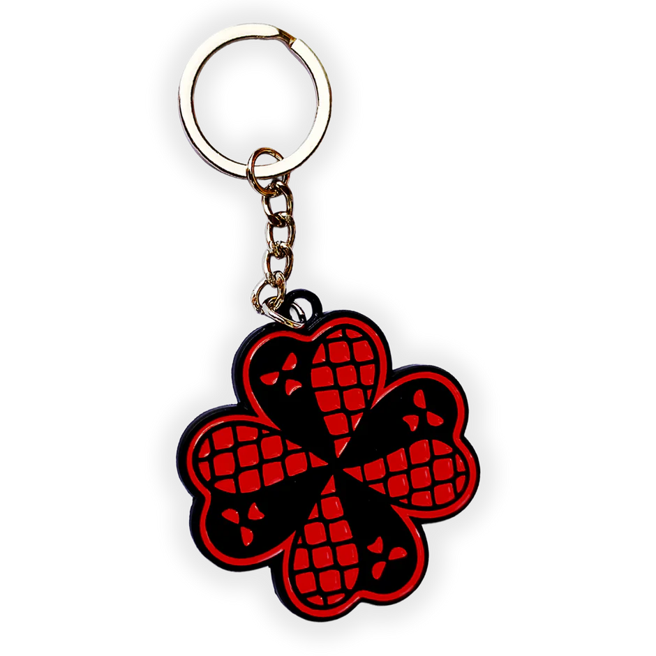 Clover shaped keychain in red and black
