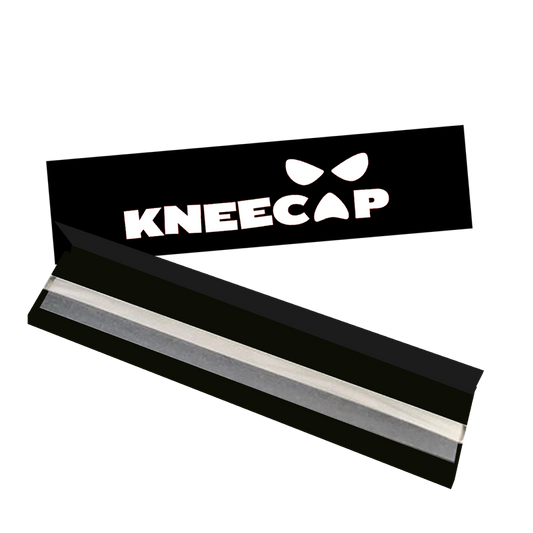 Black and gray knee cap with 'Kneecap' branding on a white background